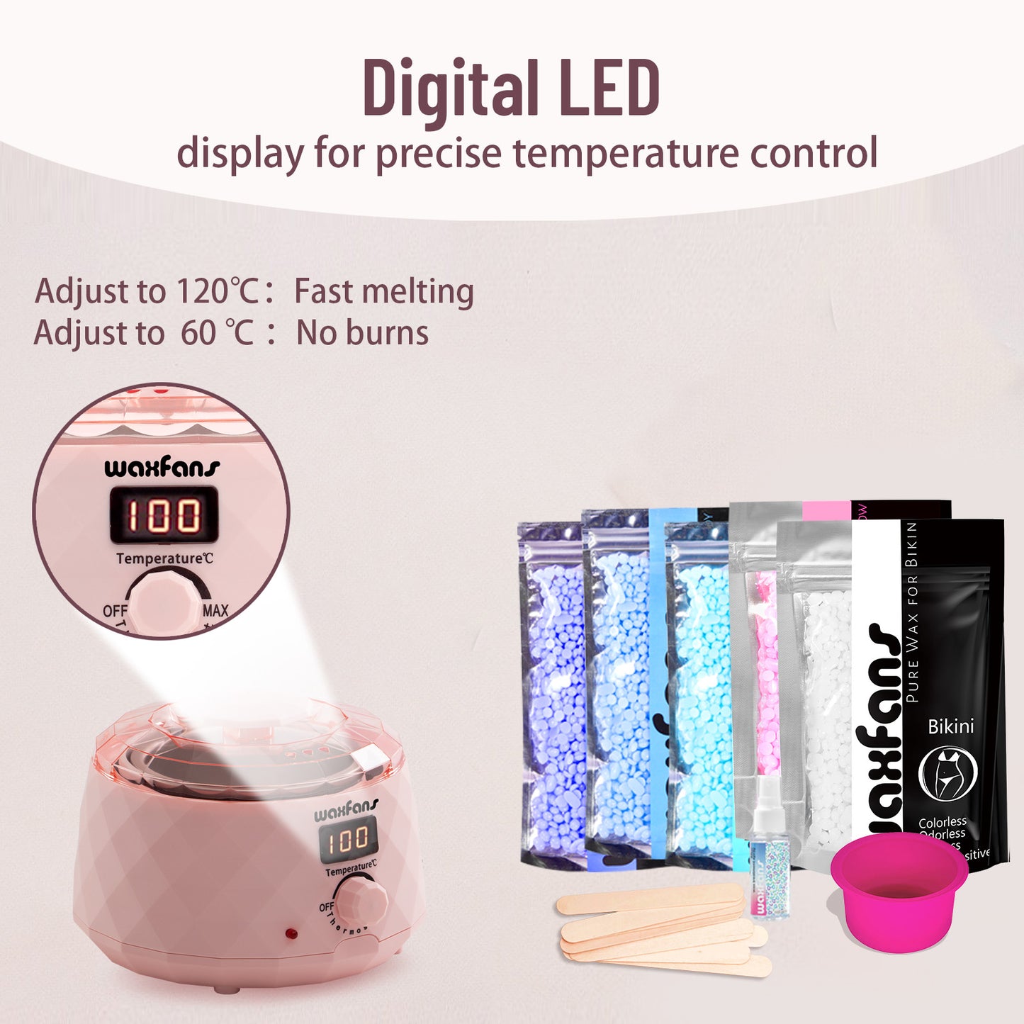 Waxing Kit LED Digital Wax Warmer for Hair Removal – Waxfans- Roll On Wax  Kit & Hair Removal for Silky Smooth Skin Waxing Kit